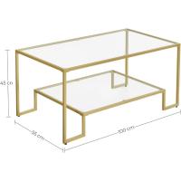 Centro de Vidrio, Mesa de Café con Almacenamiento, para Salón, Superficie de Vidrio Templado, Marco de Acero, 55 x 100 x 45 cm, Color Dorado LGT033A01 - details 2