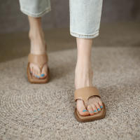 Zapatillas planas de tanga con punta cuadrada francesa para mujer, sandalias de playa exteriores de verano - details 10