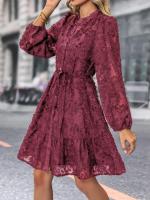 Vestido Midi de manga larga con cuello levantado para mujer, moda coreana, Vintage, Color sólido, primavera y otoño, 2025 - details 5