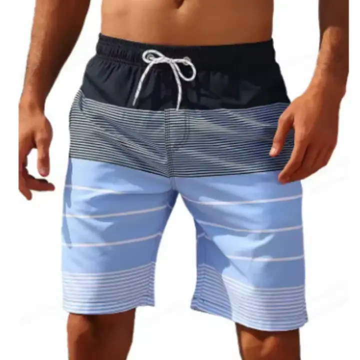 Pantalones cortos de playa a rayas, traje de baño a la moda para hombre, pantalones cortos para tabla de surf, ropa interior para gimnasio, pantalones deportivos, ropa interior para hombre, traje de baño, ropa de playa - 1