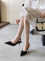 Diseño francés sentido nicho vestido negro tacones altos mujer stiletto estilo de hadas sandalias puntiagudas falda femenina - details 19