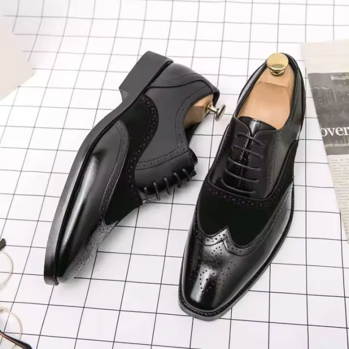 2023 vestido informal hecho a mano de cuero de alta calidad de estilo italiano para hombre con cordones zapatos deportivos negros y marrones - 1