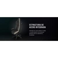 Silla para juegos de tela (2023), Diseño Inspirado en Las Carreras, Exterior de Tela Suave, Almohada Cervical Acolchada y Soporte Lumbar de Espuma Viscoelástica, Gris y Blanco - details 3