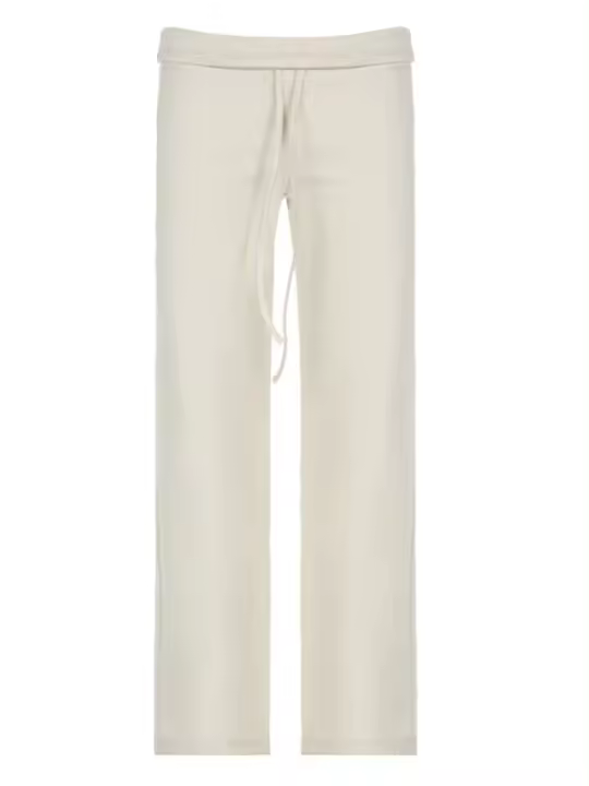 Nuevos pantalones de mujer de tela con cinturilla elástica de pierna ancha a rayas según la tendencia de 2025 - 1