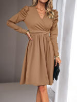 Vestido elegante de manga larga con cuello en V para mujer, ropa de calle de Color sólido, moda de viaje, otoño e invierno, 2023 - details 4