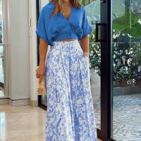 Conjunto de manga corta con estampado plisado y elegante para mujer 2025 - details 3