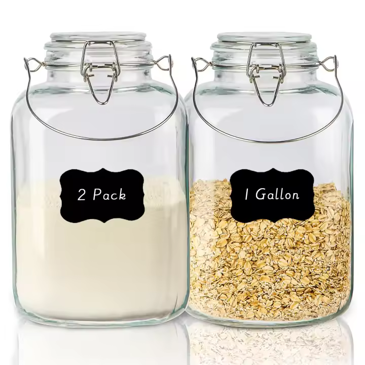 Jars de Almacenamiento de Comida de Vidrio Airtight Par de 2 con Tapas, Contenedores de Almacenamiento Extra Grandes con Mango, Ideal para Harina, Cereales, Café, Enlatado Tarros de Mason Cuadrados con 8 Etiquetas de Pizarra - 1