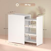 Armario de baño estrecho con cajón deslizante y ruedas, mueble de baño con 3 compartimentos, mueble auxiliar para espacios pequeños, 47x30x66,5 cm, blanco - details 2