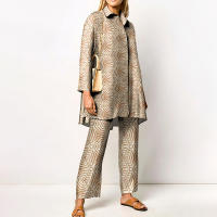 Conjunto de 2 piezas con estampado de Pamas para mujer, ropa de dormir holgada, pantalones de manga larga, ropa de calle, traje elegante, Vintage, otoño - details 23