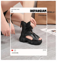 Botas retro de cuero de vaca para mujer 2025 verano Sandalias romanas con suela gruesa y con agujeros - details 1