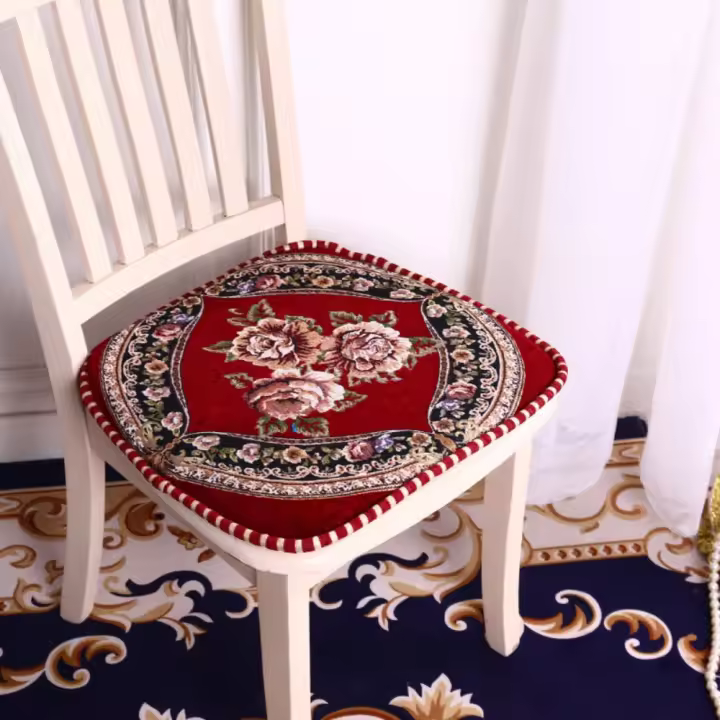 Cojín para silla de comedor de chenilla, tapete de asiento suave con patrón Floral, antideslizante, desmontable, bordado, para las cuatro estaciones - 1
