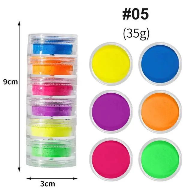 6Box/Set Neon Pigment Nails Powder Set Gradient Fluorescence Glitter polvo Neon Halo Powder For Manicure Nail Art decor. - 1
