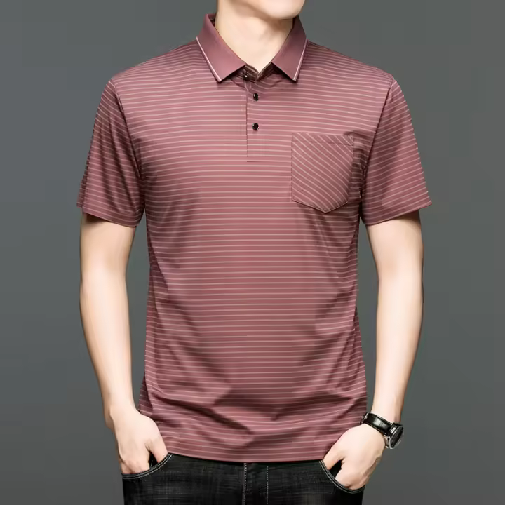 Polo polo camisa de moda traje de papá a rayas versátil verano manga corta top de hombre - 1