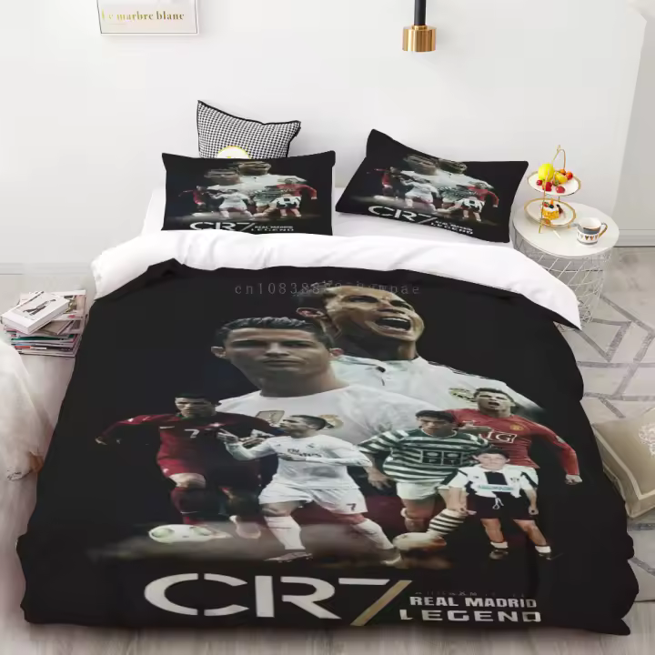 Conjunto de Funda de Edredón 3D de Fútbol Estrella Ronaldo Ligero, Cómodo, Decoración de Dormitorio Doble - 1