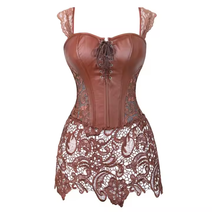 Corsé ajustado de mujer gótico sexy, corsé de piel sintética en la cintura - 1