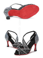 Zapatos de baile latino de suela roja para mujer, zapatos de baile de salón de Tango, tacón cubano, zapatos de boda con diamantes de imitación, sandalias para mujer - details 17