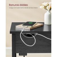 Mesa Lateral Adelgazada con Multienchufe Mesa de Noche para Sala de Estar y Dormitorio en Marrón Rústico y Negro - details 12