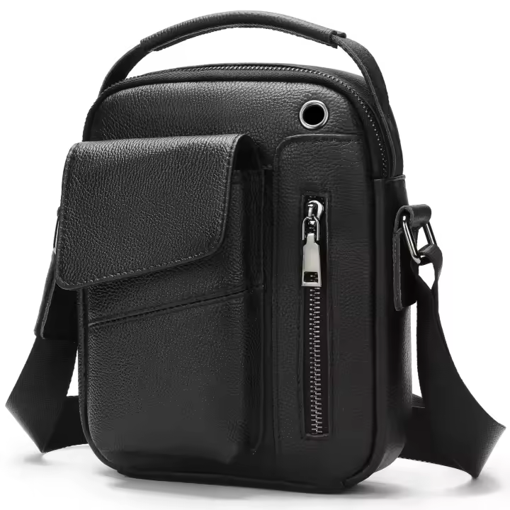Bolso de hombro para hombre, bolso de mensajero de moda retro, bolso de compras y bolso de hombro, bolso de mensajero de cuero informal de moda, piel de vaca 18*22*6CM, correa de hombro ajustable de 0,38 KG, multifuncional. - 1