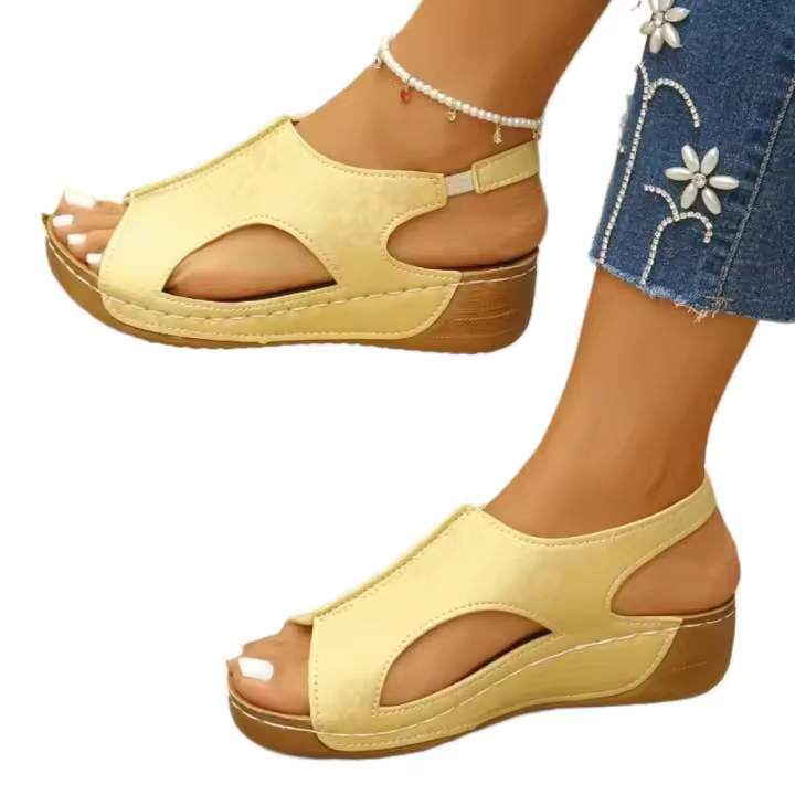Novedad de verano, sandalias de fondo grueso a la moda para mujer, sandalias de Boca de pescado para mujer, conjunto de pegamento mágico, línea de sacudida para playa - 1
