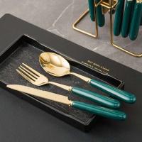 Productos mango de cerámica cuchillo principal tenedor cuchara vajilla occidental de acero inoxidable conjunto con caja de regalo de 24 piezas - details 18