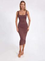 Vestido de verano informal de fiesta ajustado con cuello cuadrado sin mangas de punto para mujer - details 5