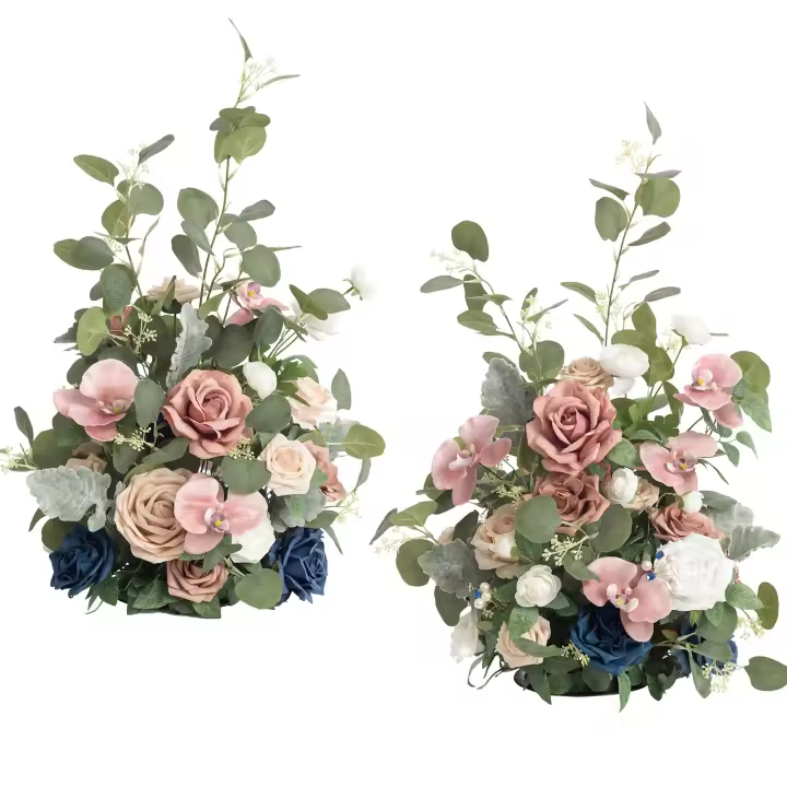 Arreglo de flores artificiales independiente para boda, arco de pasillo, mesa de entrada de bienvenida, centros de mesa, decoración Floral, Juego de 2 - 1