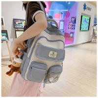 Nueva y bonita versión coreana de la mochila del campus ins para estudiantes femeninas de primaria y secundaria de gran capacidad, mochila ancha con correa para el hombro fuerte y duradera. - details 17