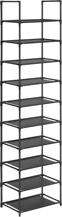 Zapatero Entrada Recibidor con 10 Estantes Ahorro de Espacio, 33 x 33 x 173 cm, Estructura de Metal, Estantes de Tela No Tejida, Pasillo, Dormitorio - 1