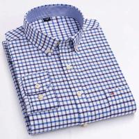 Camisa Casual de Algodón Puro para Hombres Manga Larga, Cuadros, Estilo Oxford, Talla Grande - details 10
