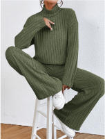 Traje de punto de manga larga con cuello alto para mujer, suéter informal, pantalones sueltos, traje de dos piezas, Otoño e Invierno - details 6