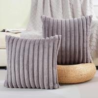 Funda de Almohada de Piel de Conejo Falsa Suave y Gruesa Diseño a Rayas, Color Sólido, Tamaño 45x45cm, Decoración de Sofá - details 10