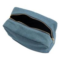 Bolsa de cosméticos de tela vaquera azul de 4 tamaños con cremallera, bolsa de almacenamiento de viaje Vintage, organizador de papelería, bolsa de maquillaje de Color sólido para mujer - details 4