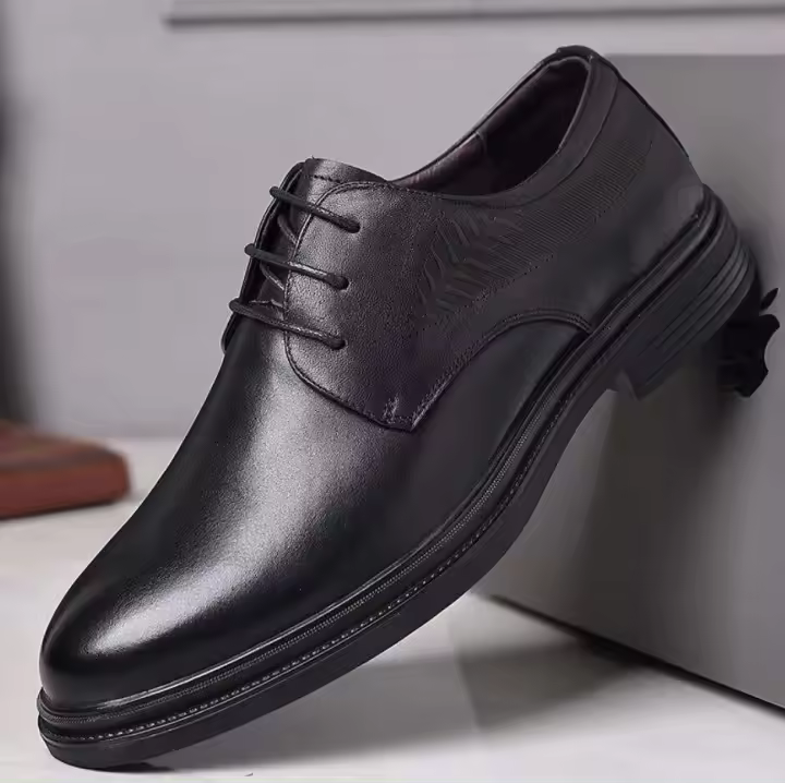 Nuevos zapatos de vestir con cordones y punta redonda informales de negocios para hombres de piel de vaca - 1