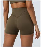 Pantalones cortos ajustados de cintura cruzada, Shorts de secado rápido para gimnasio, Yoga, levantamiento de cadera, elásticos, cintura alta, correr, Fitness - details 11