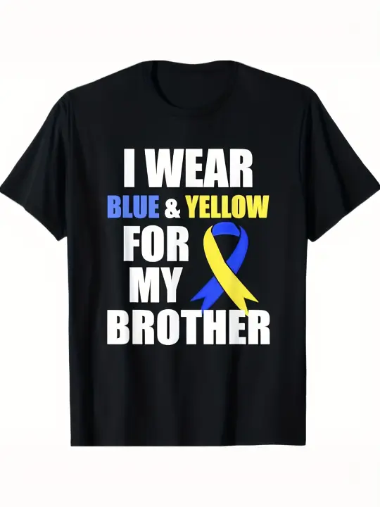 Concientización sobre el síndrome de Dow Llevo azul amarillo para mi hermano camiseta regalo para papá manga corta con cuello redondo suave y cómodo - 230 g - 1