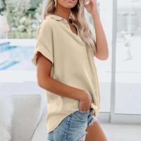 Blusa lisa de manga corta para mujer, camisa informal de un solo pecho, de moda - details 38