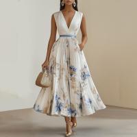 Vestido de mujer, escote en V, sin mangas, largo, blanco - details 2