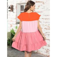 Vestido suelto con bloques de color, informal, con mangas con volantes, corte ajustado - details 24