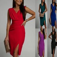 BUNO-Falda larga europea y americana transfronteriza de verano 2025, nuevo vestido de noche de cintura alta dividido sin mangas con cuello en V, ropa para mujer - details 23