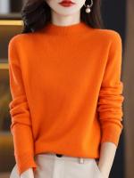 100% suéter de cachemira de lana merina, suéter tejido para mujer, jerséis de manga larga con cuello alto, ropa de otoño e invierno, Jersey cálido, Tops - details 1