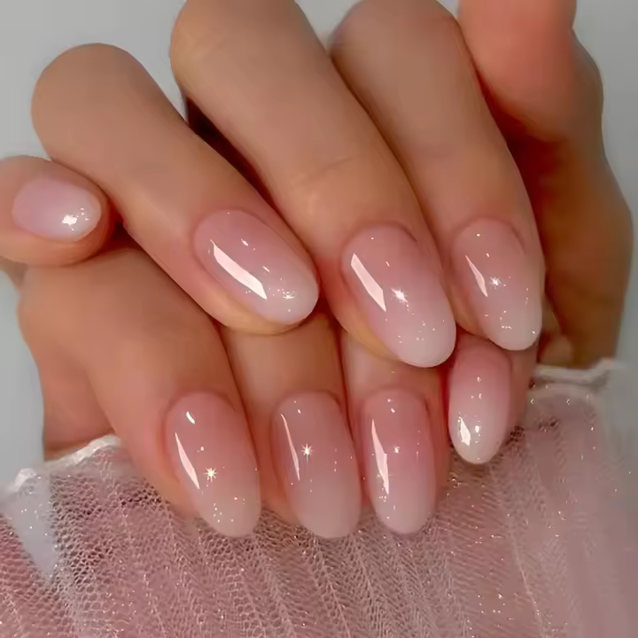 24 piezas de uñas postizas cortas cuadradas con degradado rosa brillante para mujeres elegantes, set completo de uñas postizas de cabello falso ABS - 1