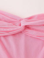 Elegante Vestido Largo de Fiesta de Malla Rosa sin Tirantes Vestido de Fiesta para Mujer con Cuello y Buffer y Espalda Descubierta - details 3