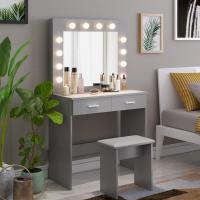 Tocador Mesa de Maquillaje con Hollywood LED Espejo, 2 Cajones Grandes y Taburete, 80x40x140cm (Gris) - details 4
