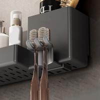Soporte de plástico para cepillos de dientes, soporte para vasos de enjuague bucal de gran capacidad montado en la pared con tazas, estante de almacenamiento para inodoro que ahorra espacio para el hogar - details 1