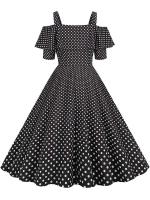 Vestido de fiesta Vintage elegante con hombros descubiertos, vestidos Midi de verano con lunares y volantes para mujer - details 37