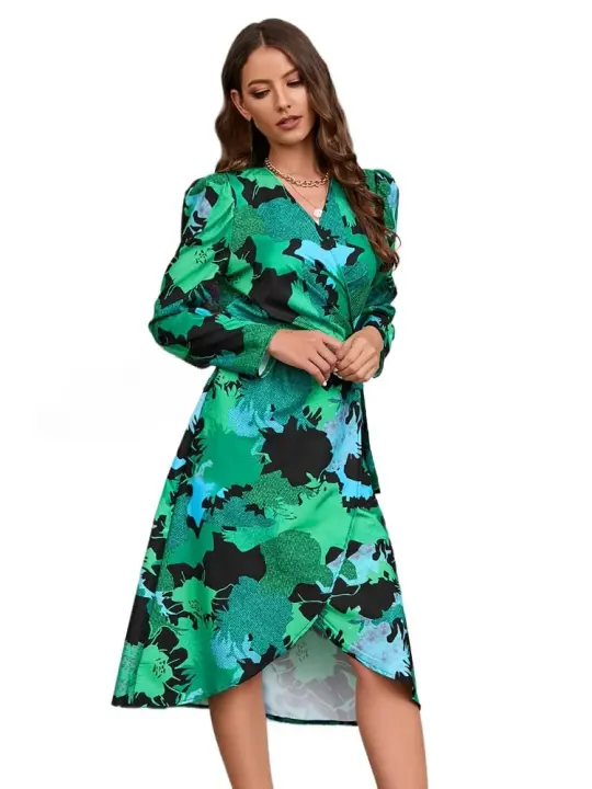 Vestido Midi elegante con cuello en V dividido para mujer, vestidos de manga larga, liquidación, nuevas características - 1