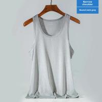 Chaleco de malla de seda de hielo para hombre, ropa interior de malla hueca de verano, camiseta deportiva fina de talla grande sin mangas, informal de moda - details 25
