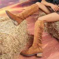 Botas largas de otoño para mujer, botas con borlas a la moda, zapatos de tacón bajo para mujer - details 2
