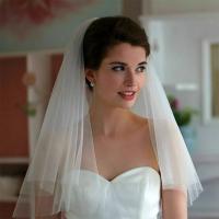 Velo de novia de moda, velo de novia de dos capas de tul blanco marfil Simple, accesorios de novia baratos, velos cortos de 75cm para mujer con peine - details 2