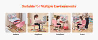 SucceBuy Juego de escritorio y silla de estudio para niños, escritorio de altura ajustable con estantería y cajón de almacenamiento, mesa de estudio para niños, rosa - details 5